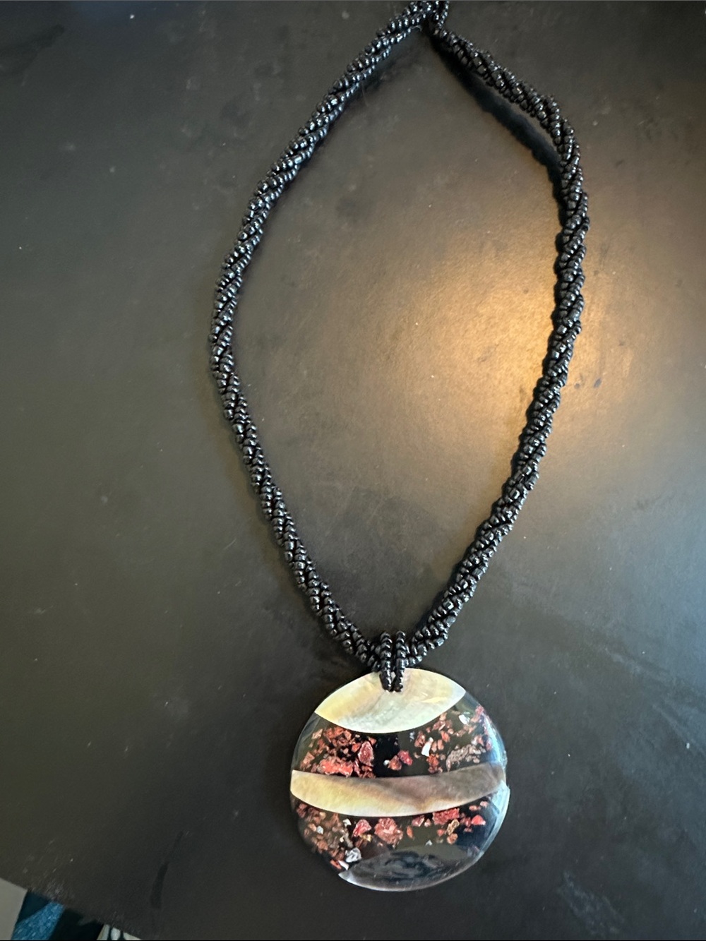 Black Cord Necklace with Round Pendant